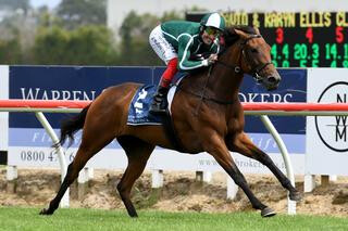 Jennifer Eccles (NZ) storms home to win the Group Two David & Karyn Ellis Fillies� Classic at Te Rapa (2000m).